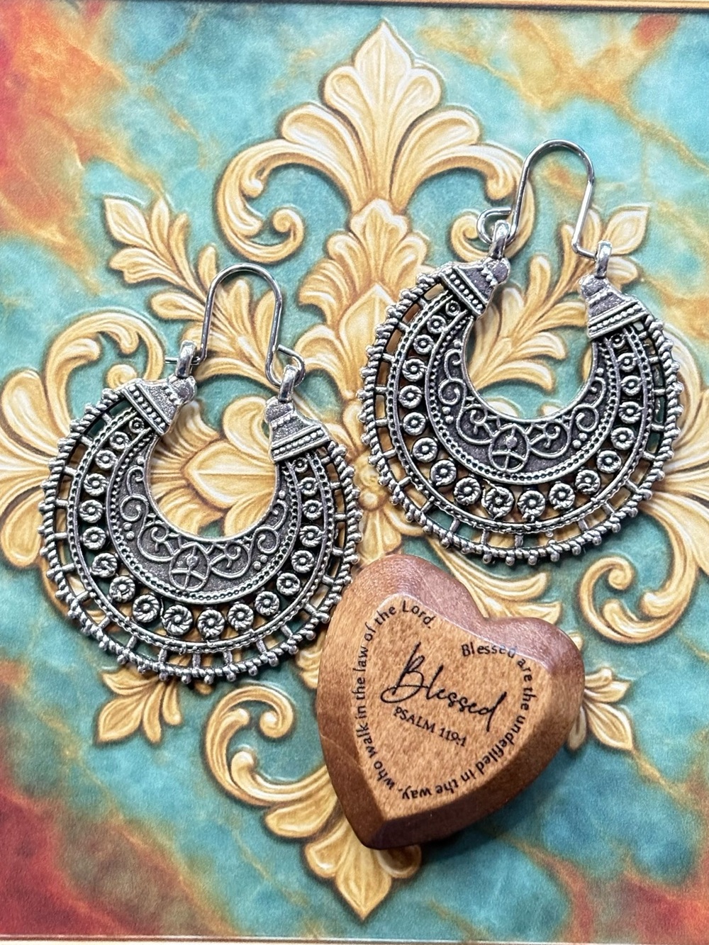 Intricate Silver-Tone Boho Hoop Earrings - Women Jewelry